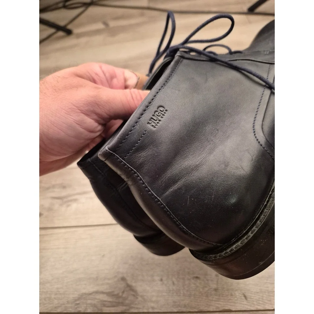 Hugo Boss Mens Dark Navy Blue Leather Chukka Boots Ankle Dress Shoes Sz 8.5